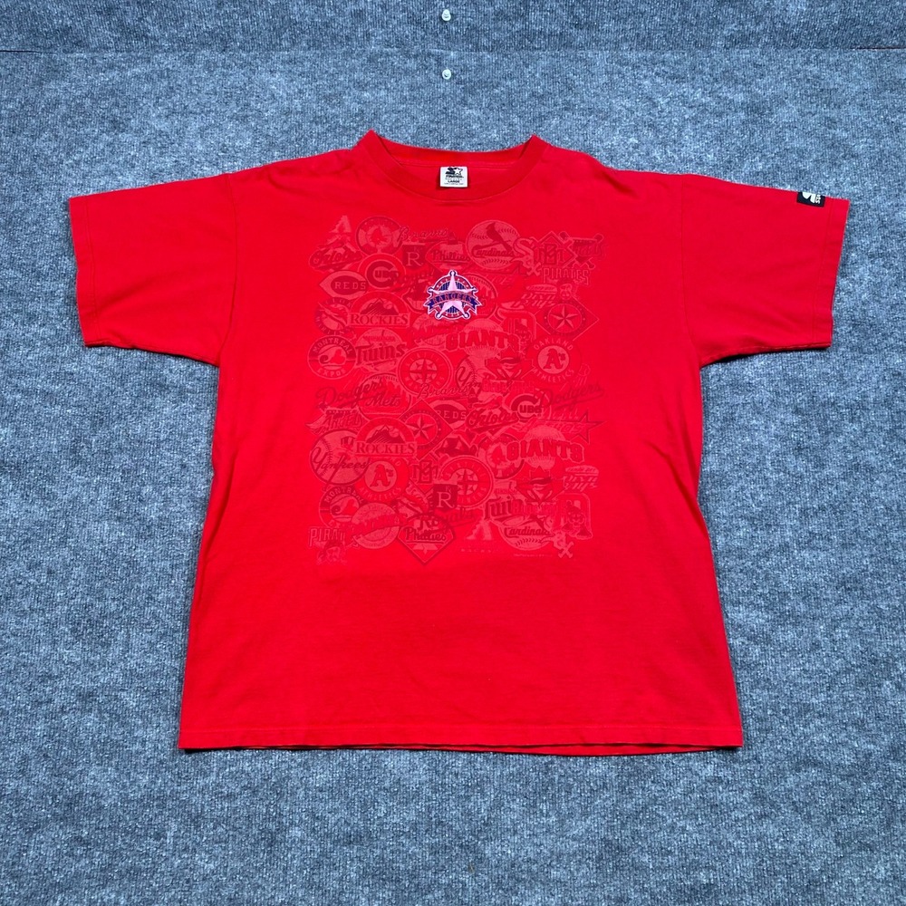 Vintage Starter MLB Texas Rangers All Over Print T-Shirt Red Mens Large USA Made